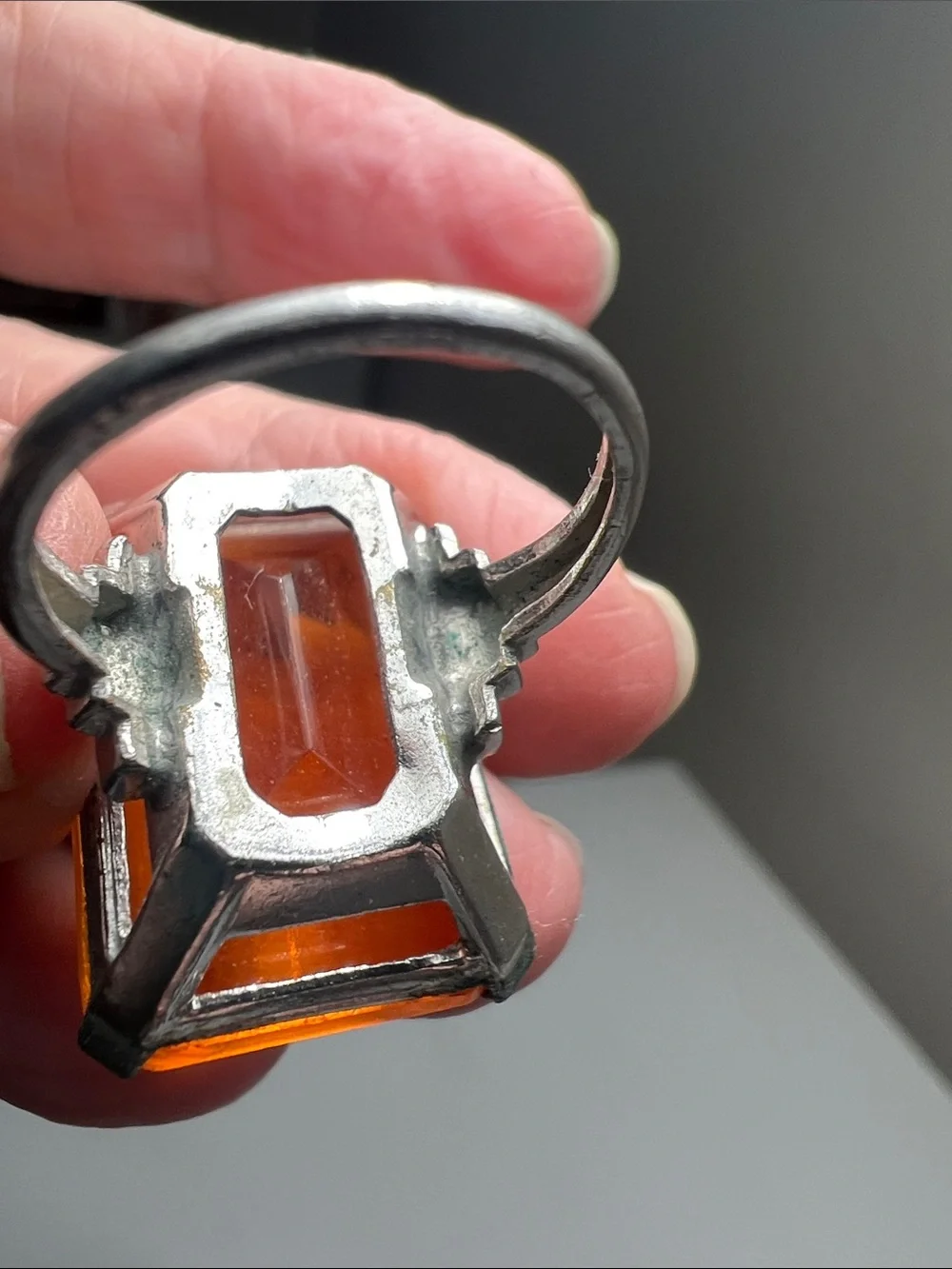 Bold Large Amber Faceted Cocktail Ring  -  Size 5 3/4 -  Heirloom Estate Vintage